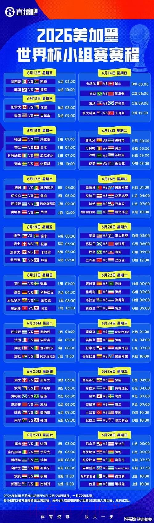 2026世界杯小组赛赛程实时更新全程直播免费观看